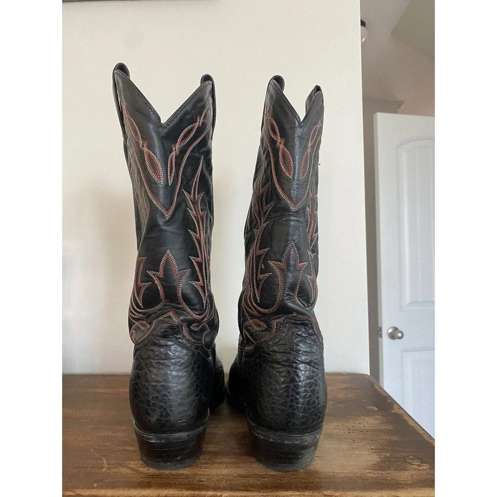 Vintage Tony Lama Pebbled Mens Black Full Grain Leather Boots Sz 9D 11560982 USA